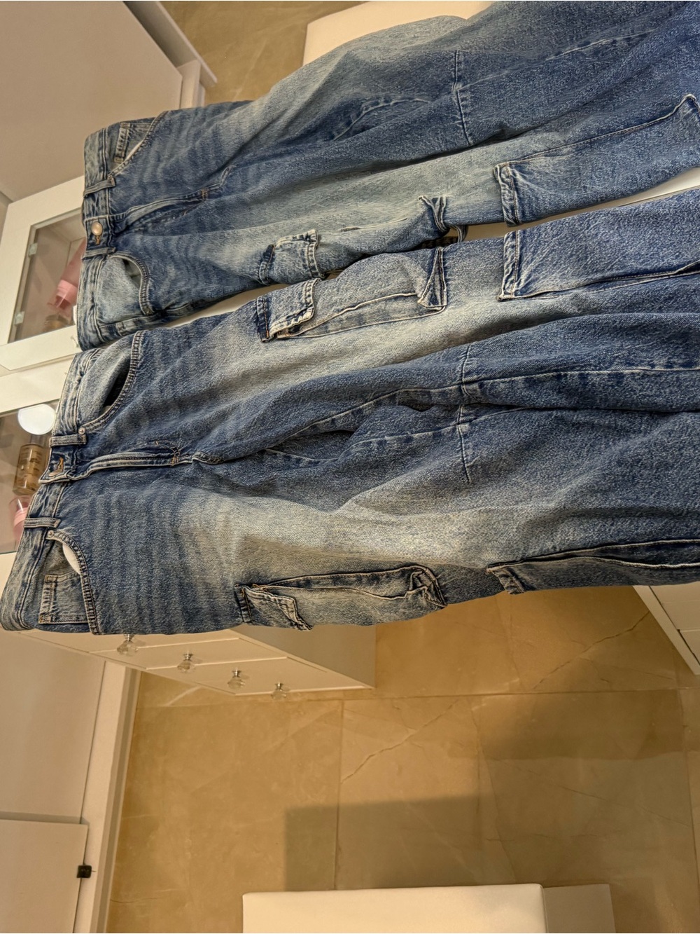Women's Blue Washed Denim Jeans - Casual Cargo Style